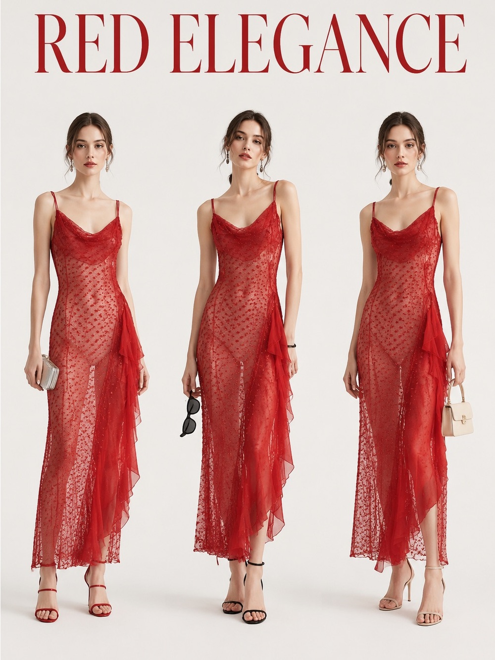 Vtg 90s Shirley of Hollywood Asymmetrical Red Lace Sheer Dress Lingerie USA S